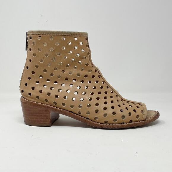 Loeffler Randall Ione Beach Tan Leather Perforated Open Toe Ankle Boots Shoes 6 - Picture 1 of 16